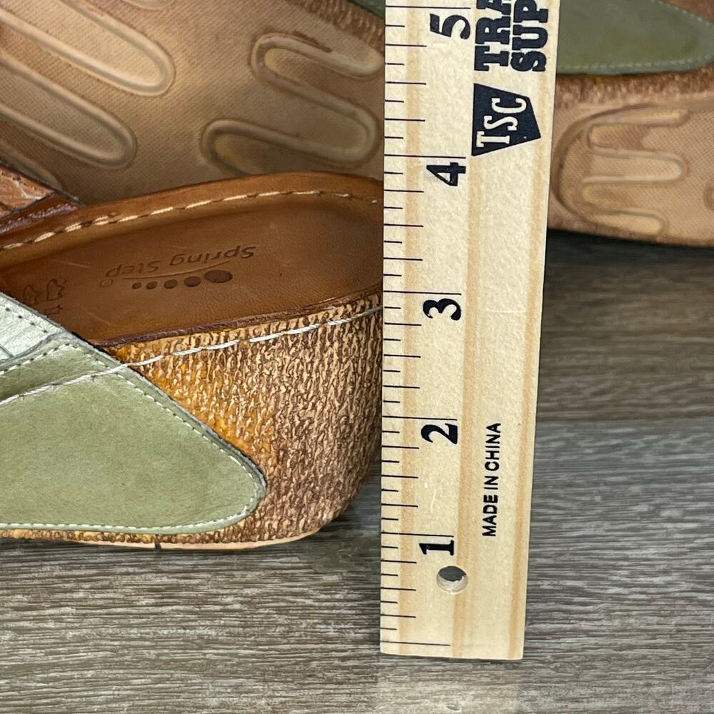 Spring Step Wedge Sandal Cunacena Moss Green Leather Lattice‎ Comfy Slip on - Picture 11 of 11